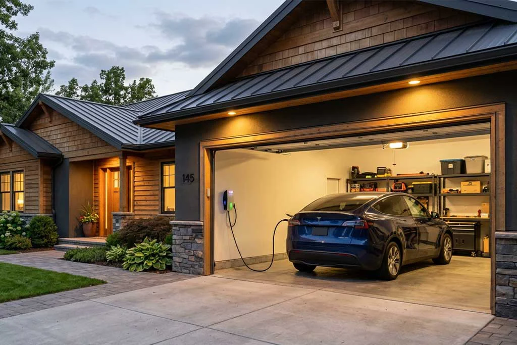 car in garage being charged