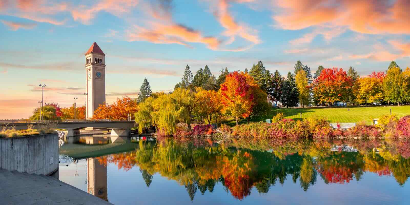 A picture of Spokane tree and bridge and tower