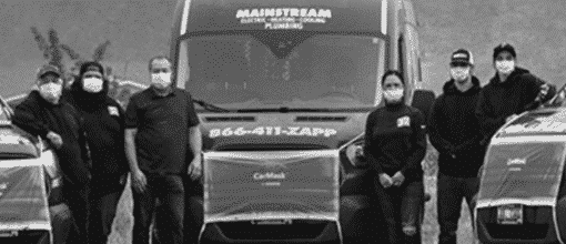 mainstream home services crew and service trucks
