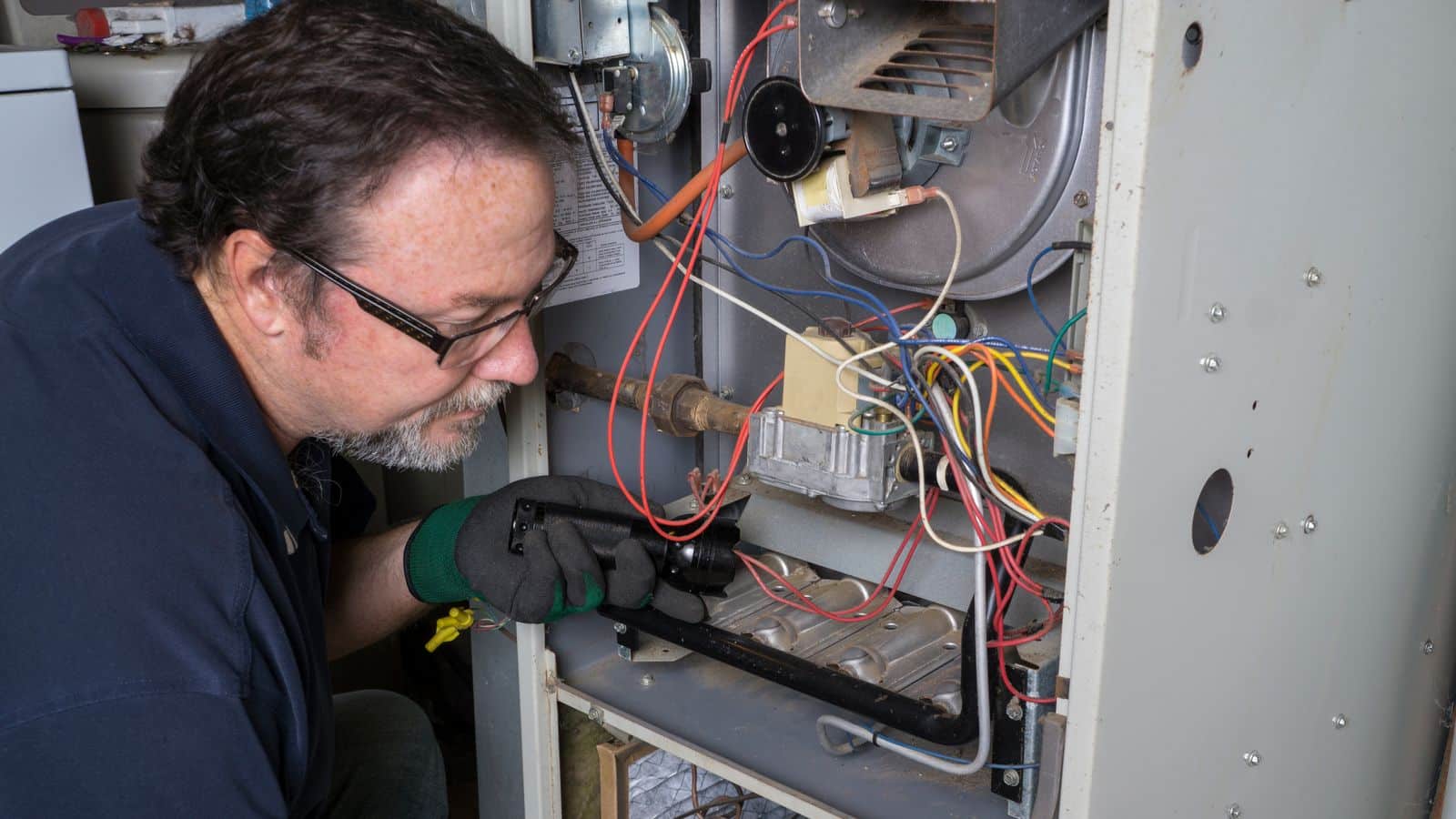 A man inspecting a furnace