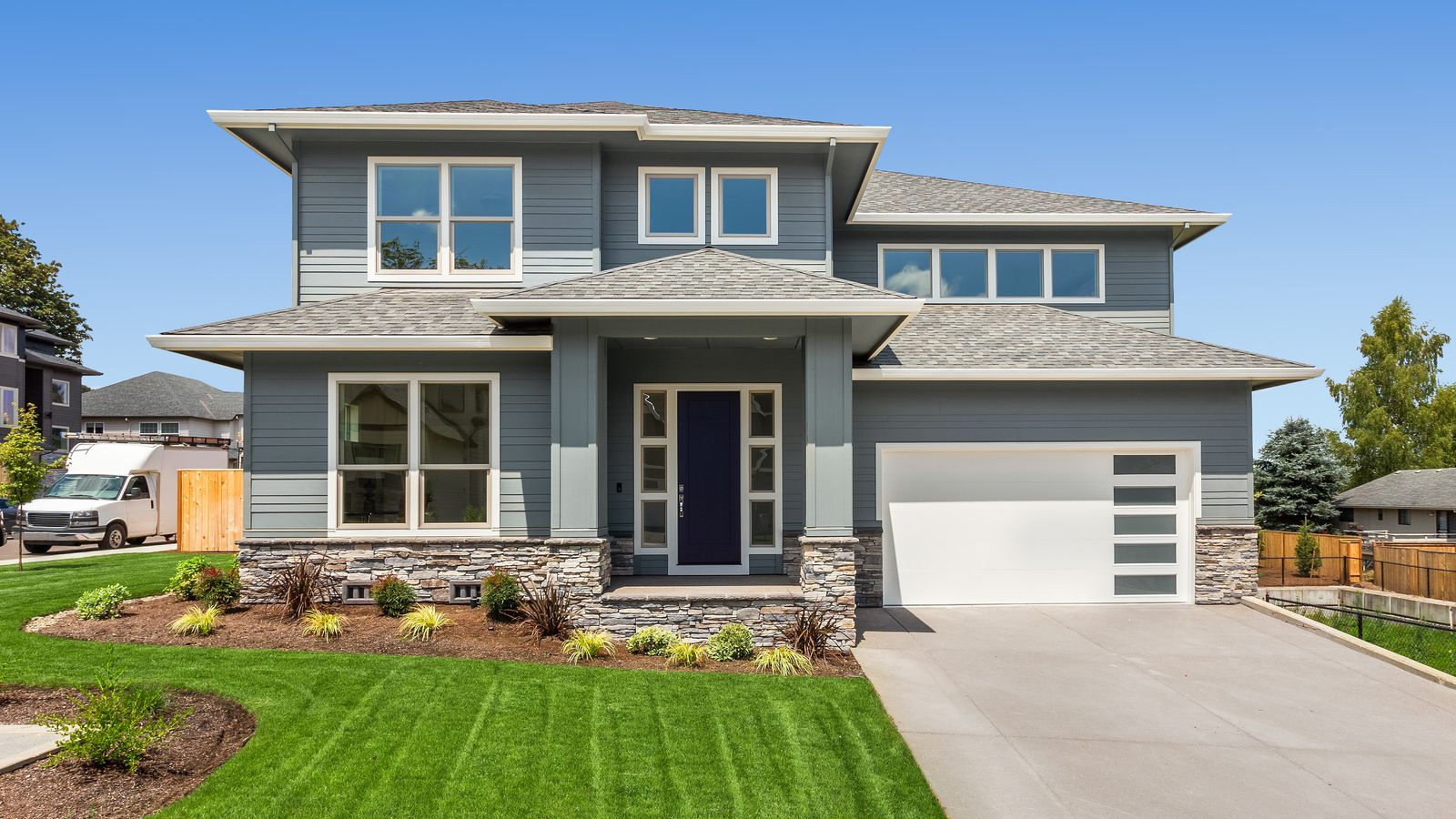 Sunny day on a modern craftsman home